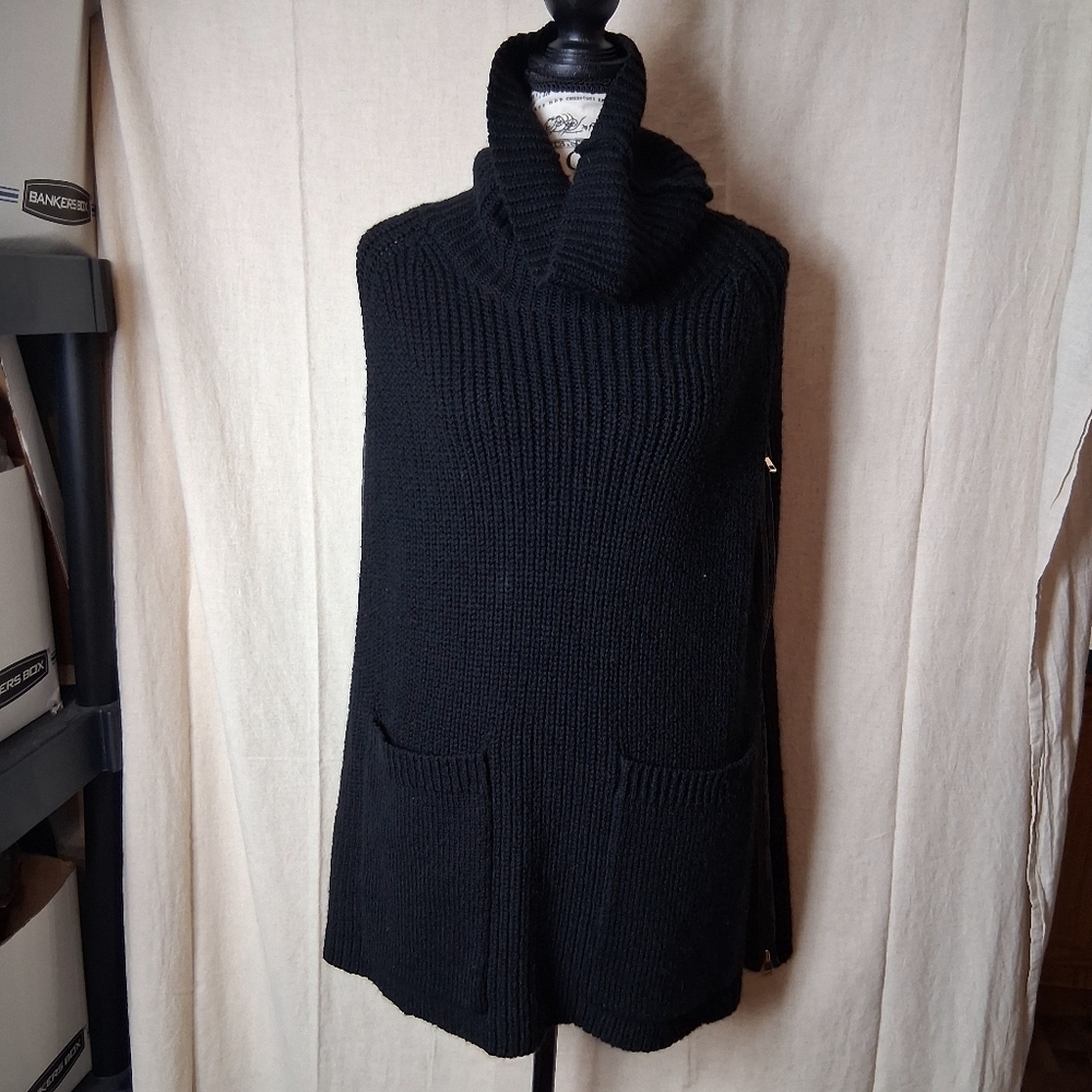 Ann Taylor Black Turtleneck Poncho With Pockets Medium